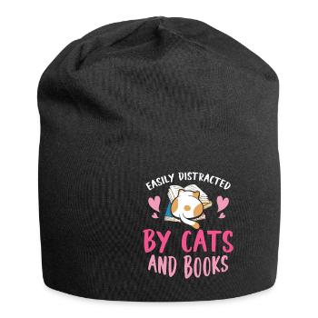 Easily Distracted By Cats And Books Cat Pet - Jersey Beanie - black - Front