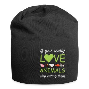 Vegan Fleischlos Tierlieb & Veganer - Jersey-Beanie - Schwarz - Vorne