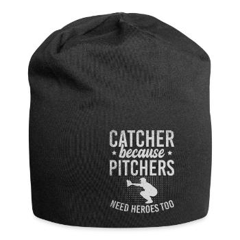 Catcher Because Pitchers Need Heroes Too - Jersey-Beanie - Schwarz - Vorne