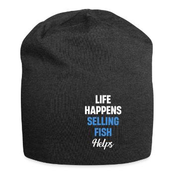 Life Happens: Selling Fish Helps - Jersey Beanie - charcoal grey - Front