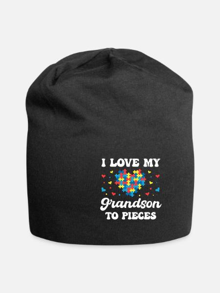 I Love My Grandson In Pieces Granny Adhd Granny - Jersey Beanie - black