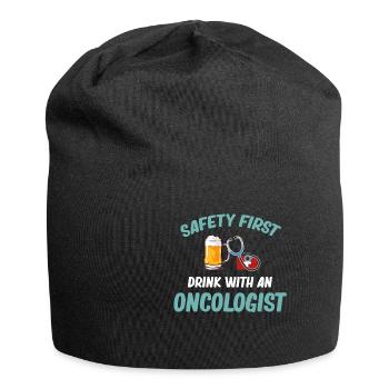 Safety First Drink Mit Einem Onkologen - Jersey-Beanie - Schwarz - Vorne