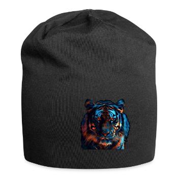 Tigre rouge et bleu : art animalier féroce et vif - Bonnet en jersey - noir - Devant