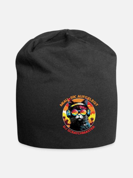 Katze, DJ Katze, Tierliebhaber, Geschenk, Musik - Jersey-Beanie - Schwarz