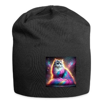 Chat magique de la galaxie avec fourrure arc-en-ciel - Bonnet en jersey - noir - Devant