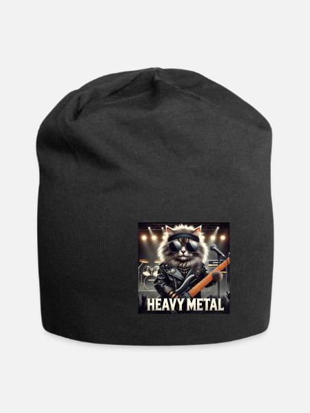 Heavy Metal Katze mit Gitarre - Jersey-Beanie - Schwarz