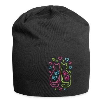 Chats néon avec cœurs et papillons - Bonnet en jersey - noir - Devant