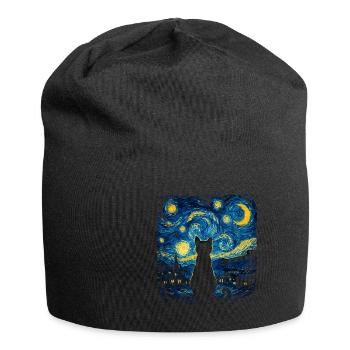 Katzen-Silhouette Sternennacht - Jersey-Beanie - Schwarz - Vorne