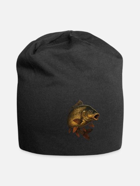 Carp Motif – Big Carp for Anglers - Jersey Beanie - black