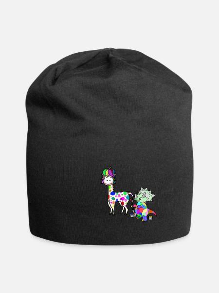Fantasy Wildtiere Giraffe Dino Künstler Kinder - Jersey-Beanie - Schwarz