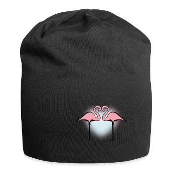 Herz Flamingo - Jersey-Beanie - Schwarz - Vorne