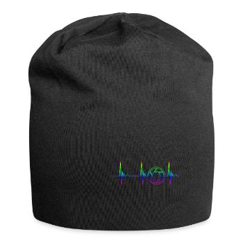 LGBT Regenbogen Kamera Linse Herzschlag EKG Puls F - Jersey-Beanie - Schwarz - Vorne