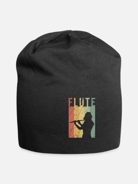 Flute transverse flute retro gift vintage music - Jersey Beanie - black
