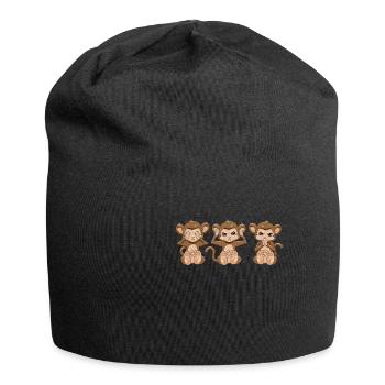 3 monkeys see nothing hear say monkey gift - Jersey Beanie - black - Front