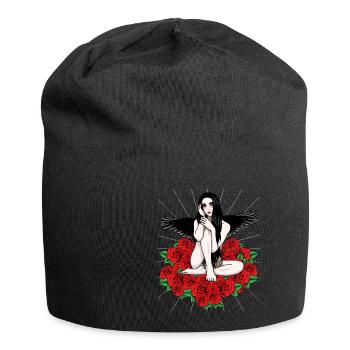 Black Angel Red Roses Fantasy Heavenly Dark - Jersey Beanie - black - Front