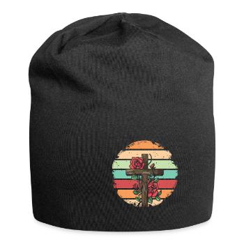 Retro Vintage Rose Cross Design - Jersey Beanie - black - Front