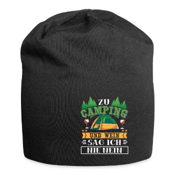 Zu Camping Und Wein Sag Ich Nie Nein Urlaub Zelten - Jersey-Beanie - Schwarz - Vorne