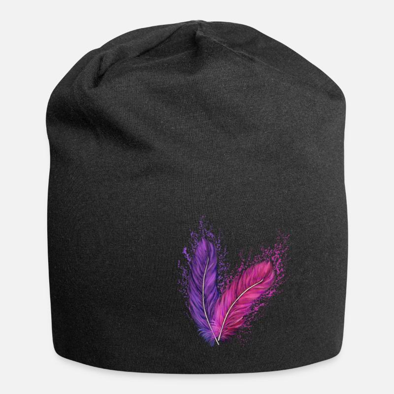 Feder, Vogelfeder, Tatoo, Indianerfeder - Jersey-Beanie - Schwarz