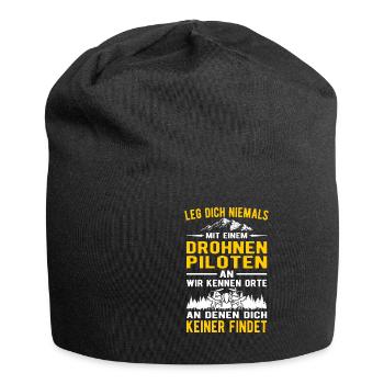 Leg dich niemals mit einem Drohnenpiloten an - Jersey-Beanie - Schwarz - Vorne
