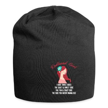 Redhead Girl Three Sides Ginger Red Orange Irish - Jersey Beanie - black - Front