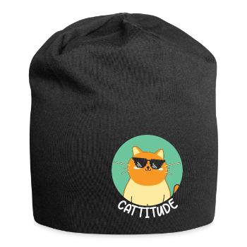 Cattitude Cat Funny Animal Puns - Jersey-Beanie - Schwarz - Vorne