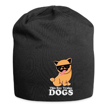 Boy Trains Dogs Cute Puppy Sunglasses Dog Training - Jersey Beanie - black - Front