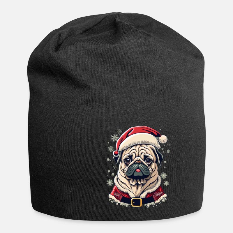 Mops Weihnachtsmann - Jersey-Beanie - Schwarz