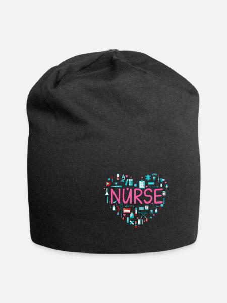 Nurse Herz Krankenschwester Geschenk Krankenpflege - Jersey-Beanie - Schwarz