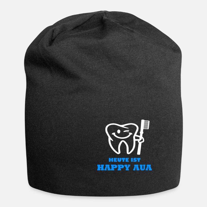 Zahnarzt Happy Aua Spruch Geschenk - Jersey-Beanie - Schwarz