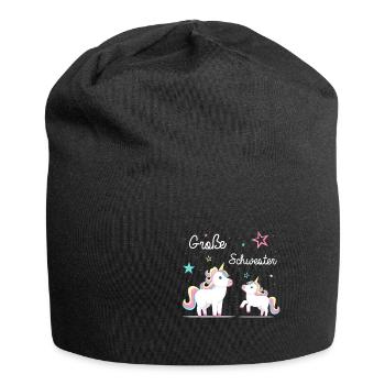 Große Schwester, Süsse Elefanten Geschwister - Jersey-Beanie - Schwarz - Vorne