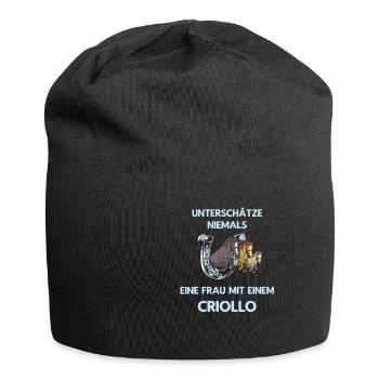 Frau Mit Criollo Pferd Reiten Ausritt - Jersey-Beanie - Schwarz - Vorne