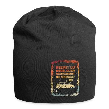 Bremst Du Noch? E-Auto Elektro Auto Spruch Retro - Jersey-Beanie - Schwarz - Vorne