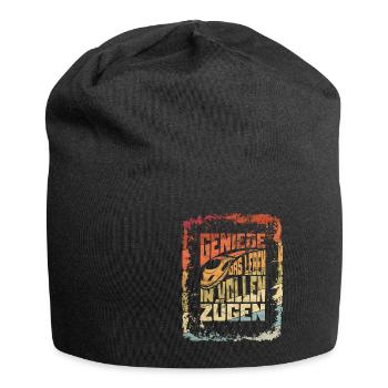 Genieße das Leben in vollen Zügen lustiger Sprüch - Jersey-Beanie - Schwarz - Vorne