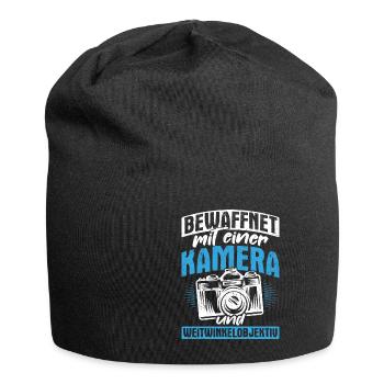 Bewaffnet mit einer KAMERA und WEITWINKELOBJEKTIV - Jersey-Beanie - Schwarz - Vorne