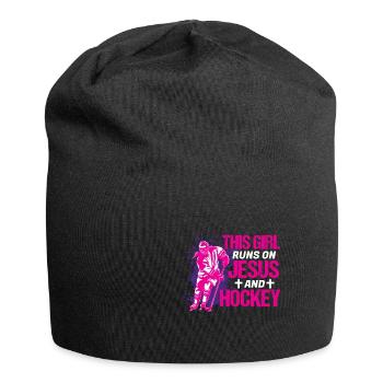 This Girl Runs On Jesus and Hockey - Jersey-Beanie - Schwarz - Vorne