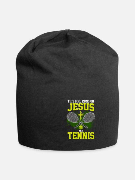 THIS GIRL RUNS ON JESUS AND TENNIS - Jersey Beanie - black