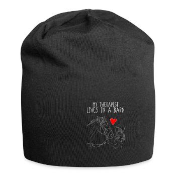 OUTLINEHORSEANDGIRLMYTHERAPISTLIVESINABARN - Jersey-Beanie - Schwarz - Vorne