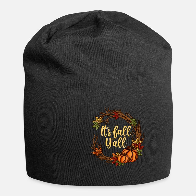 It's Fall Y'all Happy Pumpkin Deco Gift - Jersey-Beanie - Schwarz