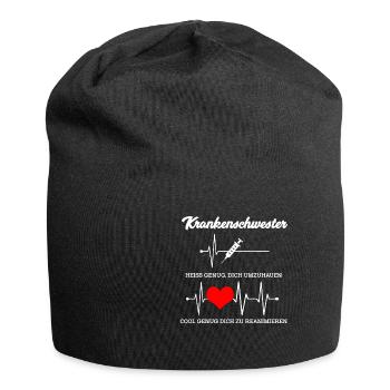 Krankenschwester EKG Herzschlag lustiger Geschenk - Jersey-Beanie - Schwarz - Vorne