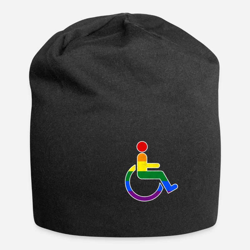 Lustiges Schwuler Rollstuhlfahrer Regenbogen Shirt - Jersey-Beanie - Schwarz