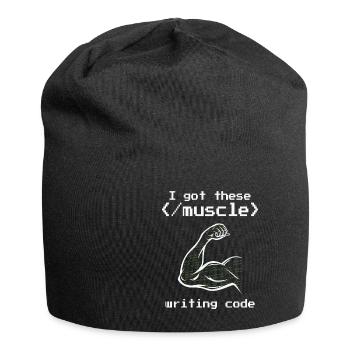 I got these muscle writing code programmer coder - Jersey Beanie - black - Front
