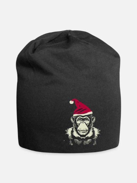Affe mit Weihnachtsmütze, Tier, Tiermotive - Jersey-Beanie - Schwarz