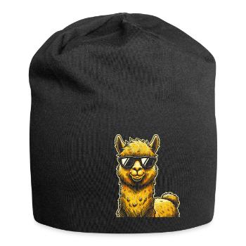 Funny Llama Alpaca with Sunglasses Comic Art - Jersey Beanie - black - Front