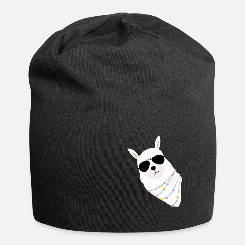 Lama - Jersey-Beanie - Schwarz