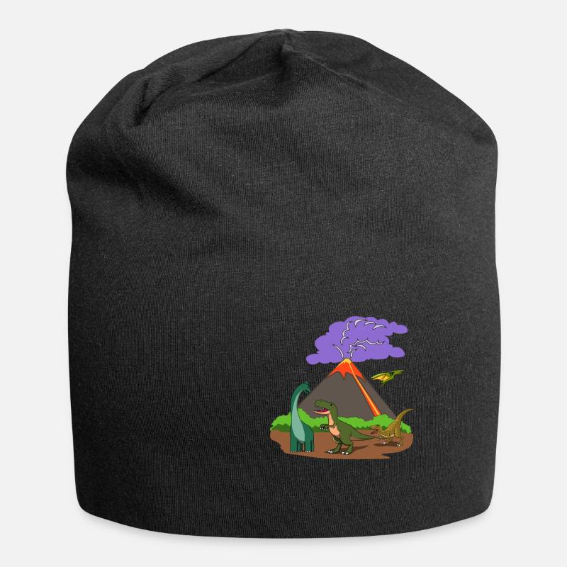 Dino Dinosaurier Vulkanausbruch Eruption Geschenk - Jersey-Beanie - Schwarz