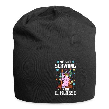 Mit viel Schwung Einschulung Schulkind Schulstart - Jersey-Beanie - Schwarz - Vorne
