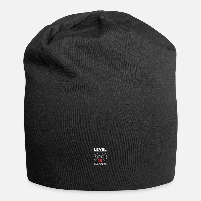 Level 18 unlocked controller gamer birthday - Jersey Beanie - black