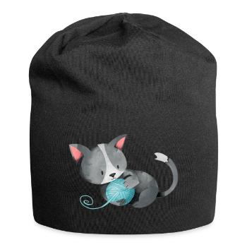Chat pelote de laine cadeau ludique chaton mignon - Bonnet en jersey - noir - Devant