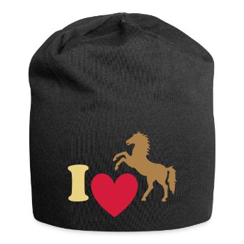 ★ Les couleurs de conception peuvent être modifiées ★ J'adore les chevaux - Bonnet en jersey - noir - Devant