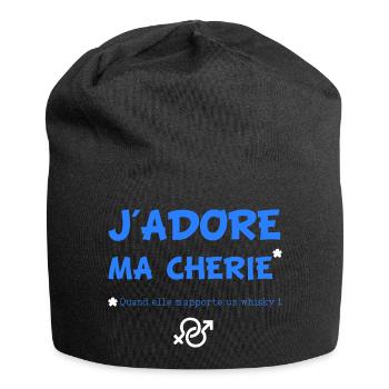 T shirt humour, couple, j'adore ma chérie. - Bonnet en jersey - noir - Devant